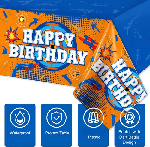 Vista 3 de Tatuo Mantel rectangular de plástico con temática de batalla de dardos, 3 piezas, con temática de juego de pistola, suministros para fiesta