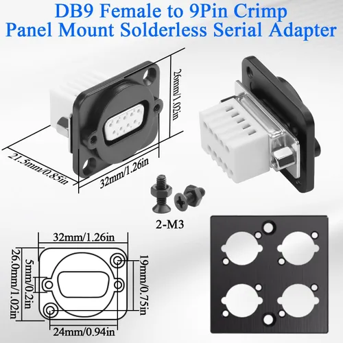 Vista 6 de QIANRENON Adaptador DB9 sin soldadura para montaje en panel, conector DB9 hembra a 9 pines, conector serial de montaje en mamparo, cableado D-SUB