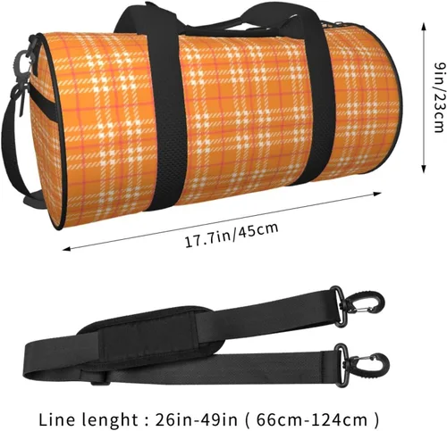 Vista 2 de Large Duffle Bag for Travel - Retro Orange Plaid Print 1 Gym Bag for Women Men, Travel Foldable Bags for Women Men with Zippered Multiple Pockets