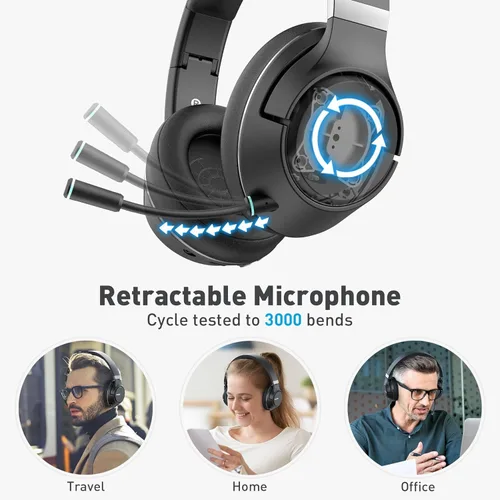 Vista 8 de H300 Auriculares inalámbricos Bluetooth con micrófono, auriculares sobre la oreja con dongle USB y función de silenciar, micrófono retráctil