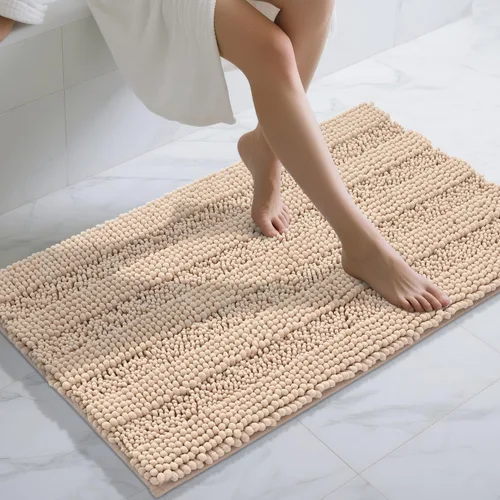 Vista 43 de Yimobra Tapetes de baño lavables, de chenilla súper suave y absorbente, para suelo y alfombra, de secado rápido, antideslizante, para bañera y Beige