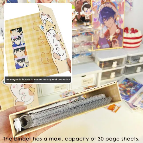 Vista 4 de A5 Carpeta de tarjetas fotográficas Kpop con 30 páginas de 4 bolsillos y un divisor, lindo álbum de 120 bolsillos con 6 anillas, ajuste perfecto
