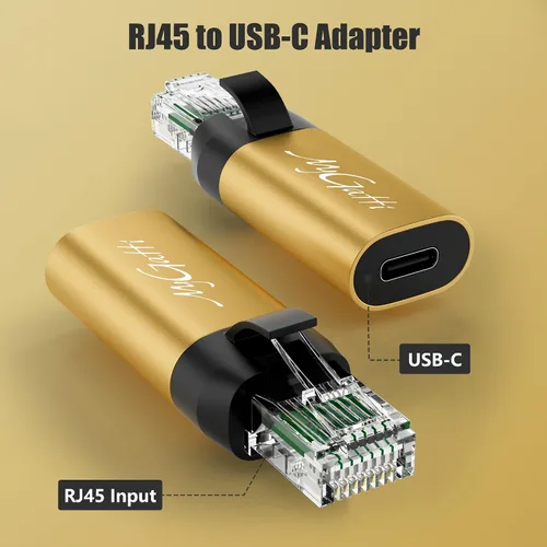 Vista 4 de Adaptador USB C a Ethernet, nueva idea RJ45 macho a USB C hembra adaptador de red LAN, chip inteligente incorporado, simplemente inserta cables