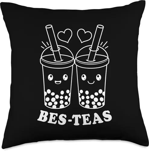 Vista 4 de Smarty Pants Designs Kawaii BES - Almohada de té de burbujas para Boba Besties, 16 x 16 pulgadas, multicolor
