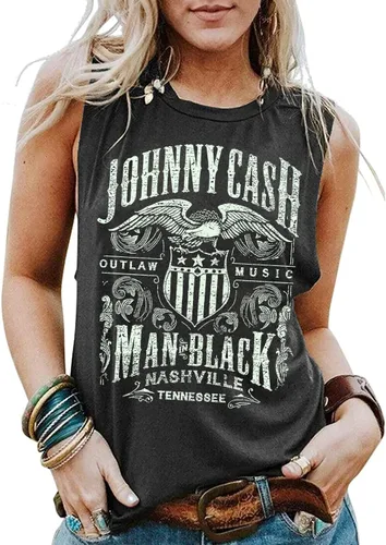 Vista 2 de Camiseta sin mangas con diseño de música country para mujer, estilo vintage de Nashville Tennessee con gráficos, de verano, casual, para vacaciones