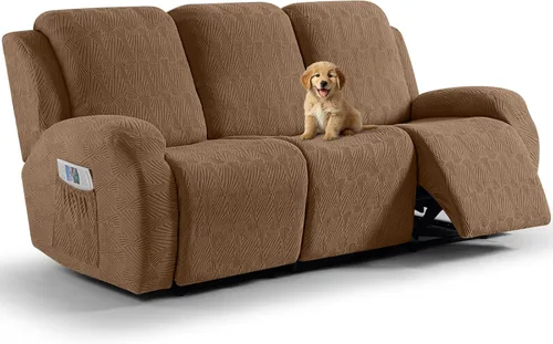 Vista 25 de VANSOFY Fundas para sillas reclinables, 4 piezas, elásticas, de tela jacquard, suave funda para silla reclinable, protector de muebles con parte
