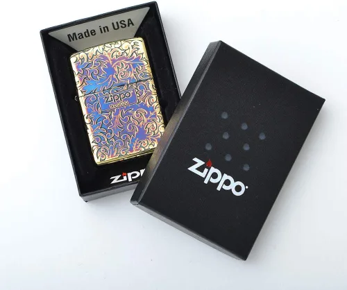 Vista 5 de Zippo Logotipo arabesco clásico oxidado chapado en oro de 5 lados grabado Japón limitado