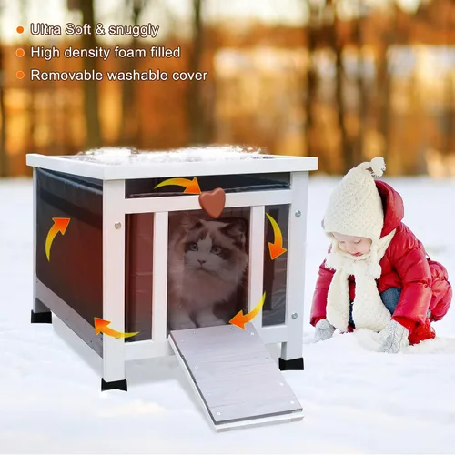 Vista 4 de Casa para gatos resistente a la intemperie para gatos al aire libre en invierno, refugio para gatos al aire libre 100% aislado en todo el perímetro