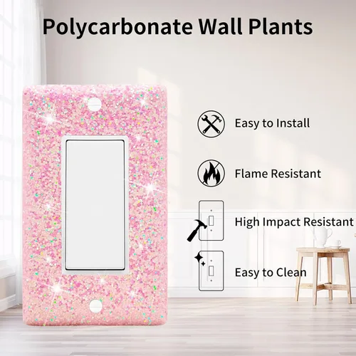 Vista 4 de Dengduoduo Placas de pared, cubierta decorativa para interruptor de luz, cubierta de pared brillante con purpurina brillante, placa de pared de una