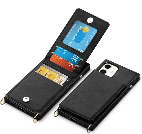 Vista 2 de Vofolen - Funda tipo cartera para iPhone 11 con tarjetero y bloqueo RFID, color negro Crossbody Adjustable Strap Purse Magnetic Clasp Heavy Duty