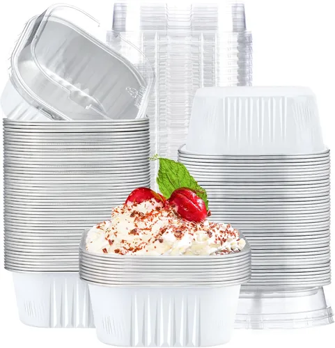 Vista 11 de EUSOAR - Moldes para pastel con tapas, 50 unidades de 300 ml/10 oz, moldes cuadrados desechables para cupcakes, recipientes de papel de aluminio