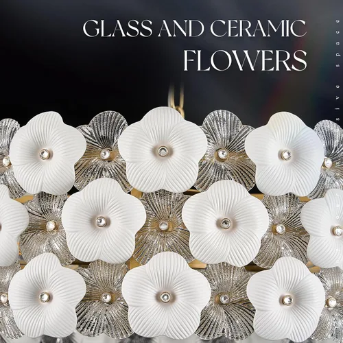 Vista 4 de Lámpara moderna de cristal de flores de 24 "8 luces de oro colgante