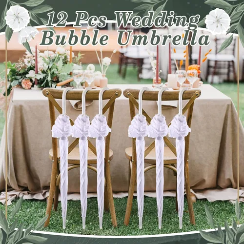 Vista 2 de LEIFIDE 12 paraguas de boda blanco a granel para mujer, paraguas con volantes para abrir automáticamente, paraguas de lluvia resistente al viento