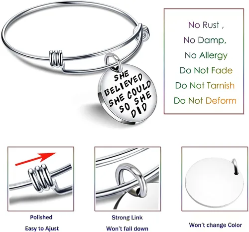 Vista 3 de Pulseras de regalo de graduación para mujer, pulseras de San Valentín para niña, She Believed She Could So She Did (estilo B)