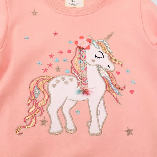 Vista 20 de Sudaderas para niñas pequeñas, cuello redondo, sin botones, de manga larga, para invierno, casual, ropa 2T-7T, Dinosaurio