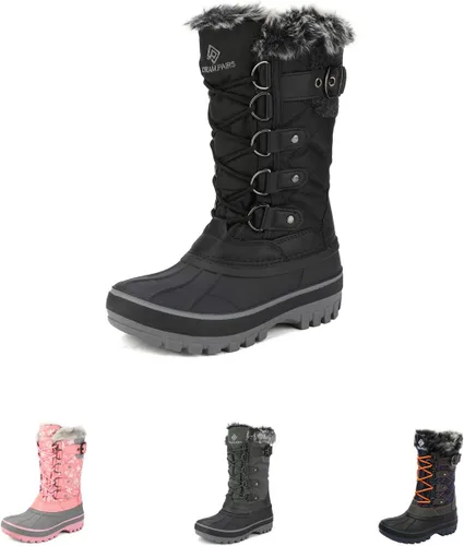 Vista 8 de DREAM PAIRS - Botas de nieve para el invierno, impermeables y con aislamiento para niños Negro