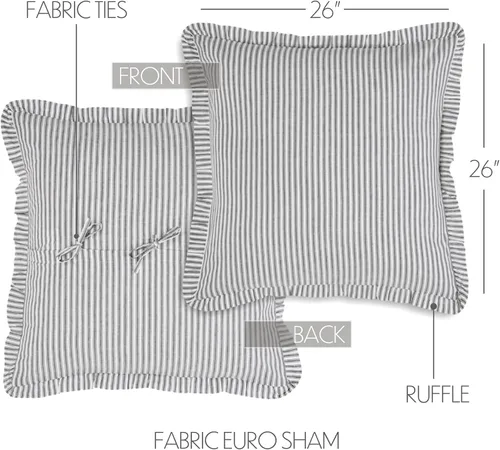 Vista 2 de VHC Brands, Sawyer Mill Almohada acolchada con diseño de rayas, color negro, 26x26