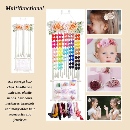 Vista 3 de Cinta para la cabeza/lazo para el pelo para niñas, organizador de lazos para el pelo de flores, decoración elegante para colgar en la pared, regalo