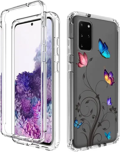 Vista 6 de Funda para Galaxy S20+ 5G/S20 Plus SM-G985 con protector de pantalla de vidrio templado, patrón de mariposa transparente de cuerpo completo, fundas