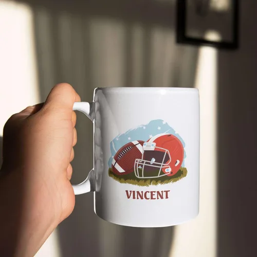 Vista 5 de Tazas personalizadas de gran fútbol americano, Personalizado elegir nombre taza de café de fútbol americano, Taza de té de fútbol personalizado