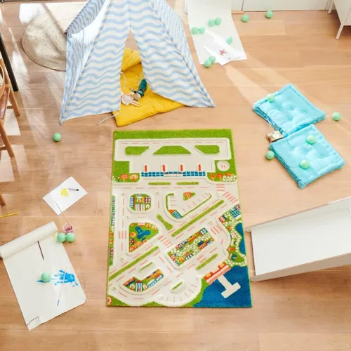 Vista 6 de IVI Mini City - Alfombra educativa de 59 pulgadas de largo x 39 pulgadas de ancho para dormitorio, sala de juegos o sala