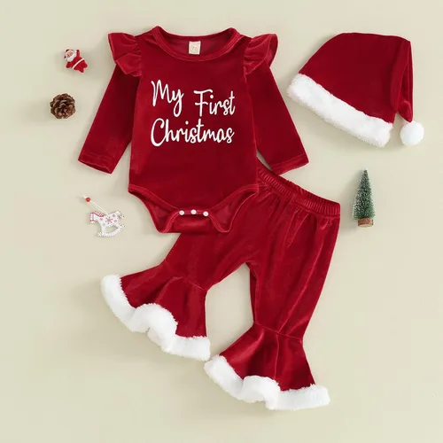 Vista 2 de FIOMVA My First Christmas - Conjunto de 3 piezas para bebé niña recién nacida para otoño e invierno