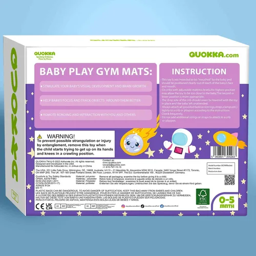 Vista 7 de QUOKKA Baby Play Gym XL - Alfombra de juego para bebé en forma de cohete con 6 juguetes sensoriales grandes, tapete para el desarrollo del bebé