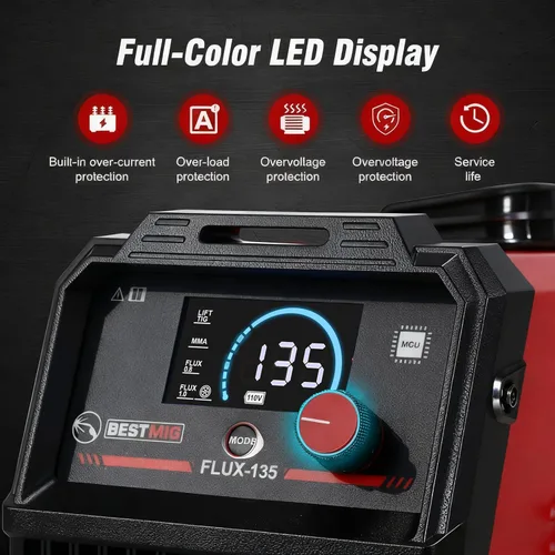 Vista 2 de BESTMIG 135A Soldador MIG - Soldador de núcleo de flujo 3 en 1, máquina de soldadura MIG/Lift TIG/Stick - Inversor IGBT portátil - 110 V con casco