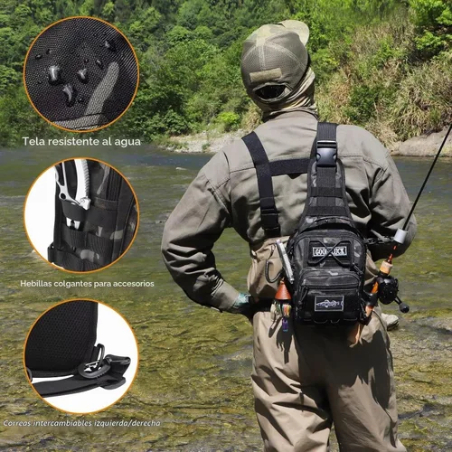 Vista 4 de Dovesun Mochila Pequeña de Pesca, Mochila Bandolera Impermeable para Pesca con Mosca con Cajas de Aparejos