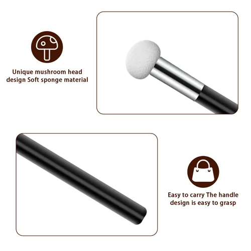 Vista 7 de 6 piezas de esponja de base para polvo, esponja de maquillaje con mango, esponjas de maquillaje de hongos, esponja correctora, cepillo de Negro