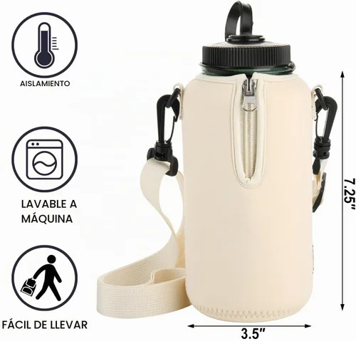 Vista 2 de Beautyflier Funda aislante de neopreno para botella de agua, compatible con botella de agua Nalgene de 32 onzas, con correa de hombro ajustable