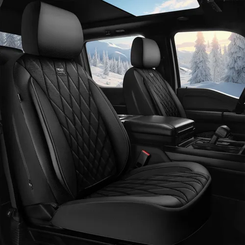 Vista 23 de Car Pass - Juego completo de fundas de asiento de lujo con ribete de cuero sintético, cubiertas de asiento automotrices antideslizantes impermeables
