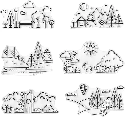 Vista 6 de Dibujo de líneas creativas, bonitos patrones de escena, sellos transparentes para decoración de tarjetas, álbumes de recortes, líneas simples