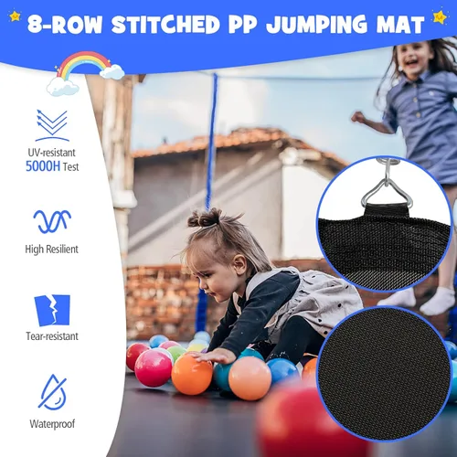 Vista 2 de GYMAX Trampolín para niños, aprobado por ASTM de 12 pies, 14 pies, 15 pies, 16 pies, trampolín recreativo para niños pequeños con red de cierre, aro