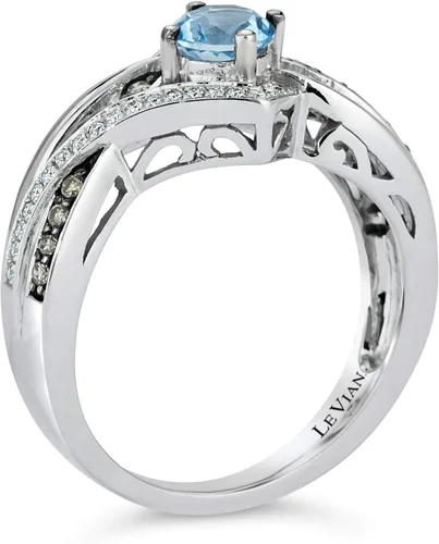 Vista 4 de LeVian Anillo de oro blanco de 14 quilates topacio azul y blanco de 14 quilates diamante de color blanco y chocolate talla 7
