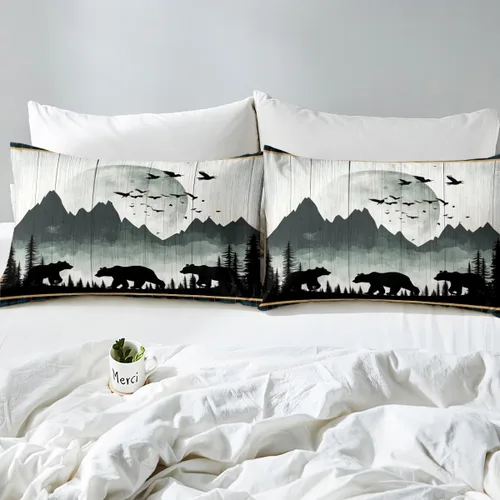 Vista 7 de Juego de edredón de oso rústico tamaño individual para mujeres adultas, ropa de cama con estampado de oso salvaje y animales salvajes, relleno