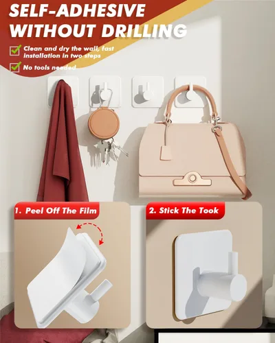 Vista 3 de Auxmir Ganchos adhesivos resistentes de 22 libras (máx.), paquete de 5 toalleros autoadhesivos sin daños, acero inoxidable para abrigo, impermeable