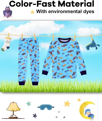 Vista 7 de DAUGHTER QUEEN Pijama para niños de 4 piezas, 100% algodón, talla 18 meses a 12 años