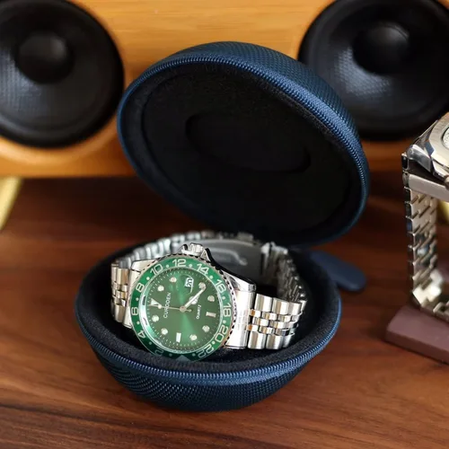 Vista 2 de Caja de viaje para relojes Besforu para hombres y mujeres, caja de almacenamiento portátil y organizador para un solo reloj, para relojes de pulsera