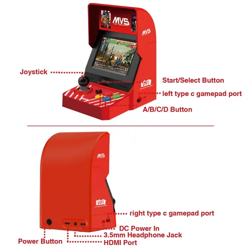 Vista 6 de UNICO MVS Mini Home Arcade Machine, 45 juegos clásicos precargados 10 KOF 5 Metal SLUG 7 Fatal Fury 6 Samurai SHODOWN y más, pantalla de 3.5