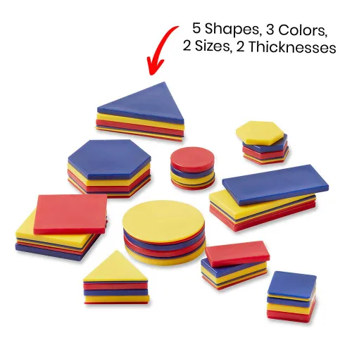 Vista 3 de hand2mind Bloques de atributos de plástico, kit de estudiante, juego de geometría, aprendizaje preescolar, manipuladores para preescolar