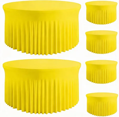 Vista 9 de Mantel redondo de 60 pulgadas en negro para mesas de 5 pies, funda de mesa ajustada de elastano con borde elástico y falda, lavable, sin arrugas