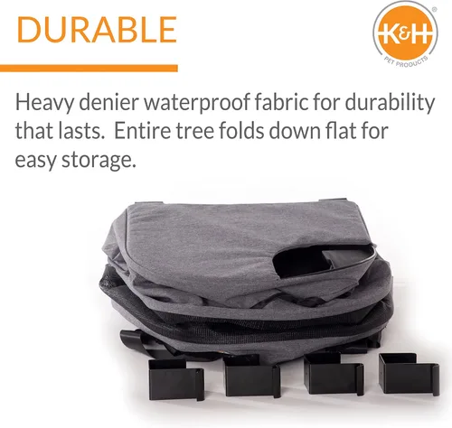 Vista 5 de K&H Pet Products Árbol colgante para gatos de 3 niveles, muebles para gatos montados en la puerta, ahorro de espacio, nivel de malla, agujeros