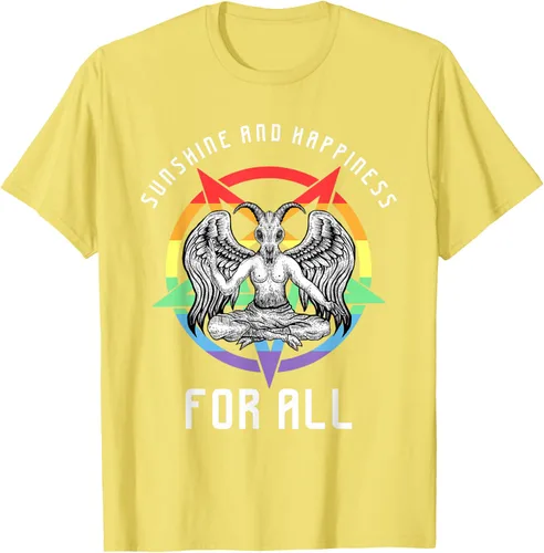 Vista 32 de Funny Sunshine and Happiness for All LGBT Gay Pride Baphomet Camiseta Negro
