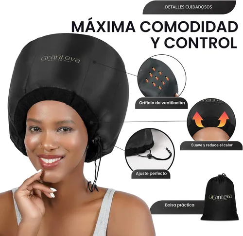 Vista 2 de Secador de pelo con capucha y diadema integrada que reduce el calor alrededor de las orejas y el cuello. Gorro difusor con capucha para rizos