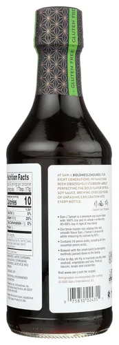Vista 4 de San-J - Salsa de soja Tamari Lite sin gluten con un 50% menos de sodio - Elaborada con 100% soja - Especialmente elaborada - Botella de 20 onzas