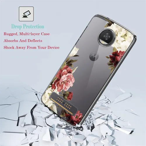Vista 6 de Funda transparente de TPU para Moto Z2 Play / Z2 Force, cubierta trasera con estampado floral, ultra transparente, delgado, protector con cubierta