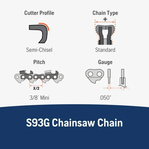 Vista 2 de Husqvarna X-Cut S93G - Cadena de motosierra de 18 pulgadas, paso de 0.3/8 pulgadas, calibre de .050 pulgadas, 62 eslabones de transmisión, reemplazo