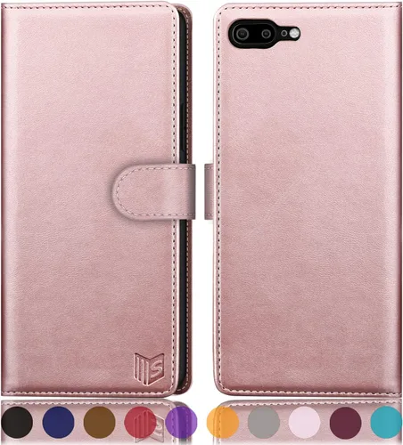 Vista 12 de SUANPOT Funda de piel tipo libro con tapa para iPhone 7 Plus/8 Plus de 5.5 pulgadas con bloqueo RFID, soporte para tarjetas de crédito, funda a Negro
