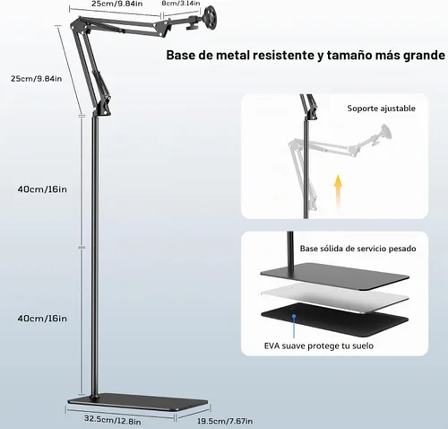 Vista 7 de Kefotic Soporte magnético de piso para cama acostado, soporte ajustable para teléfono de cabecera para iPhone Magsafe, soporte de teléfono celular